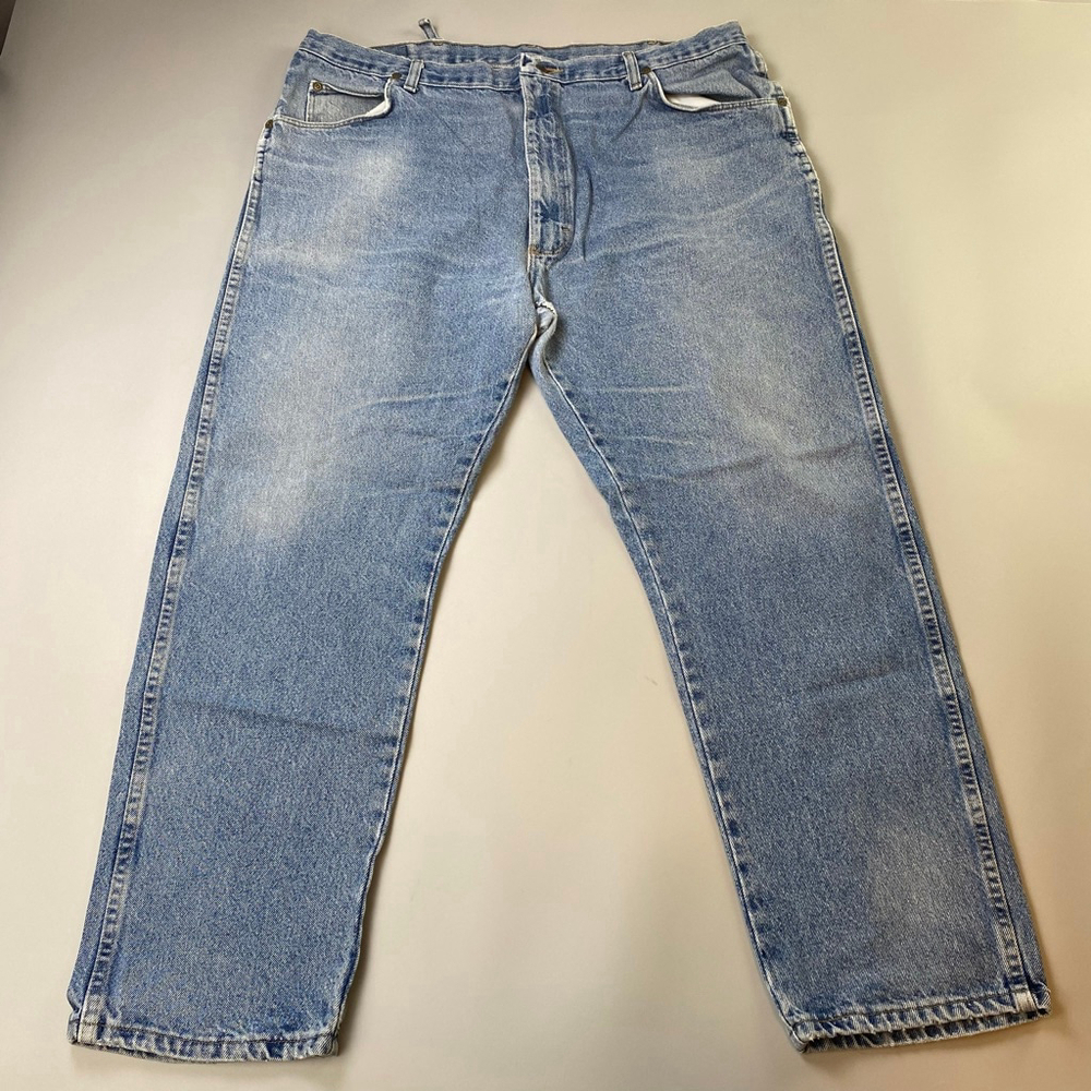 Wrangler Jeans Vintage Men 42* Blue USA Made Straight Workwear Distress Heritage